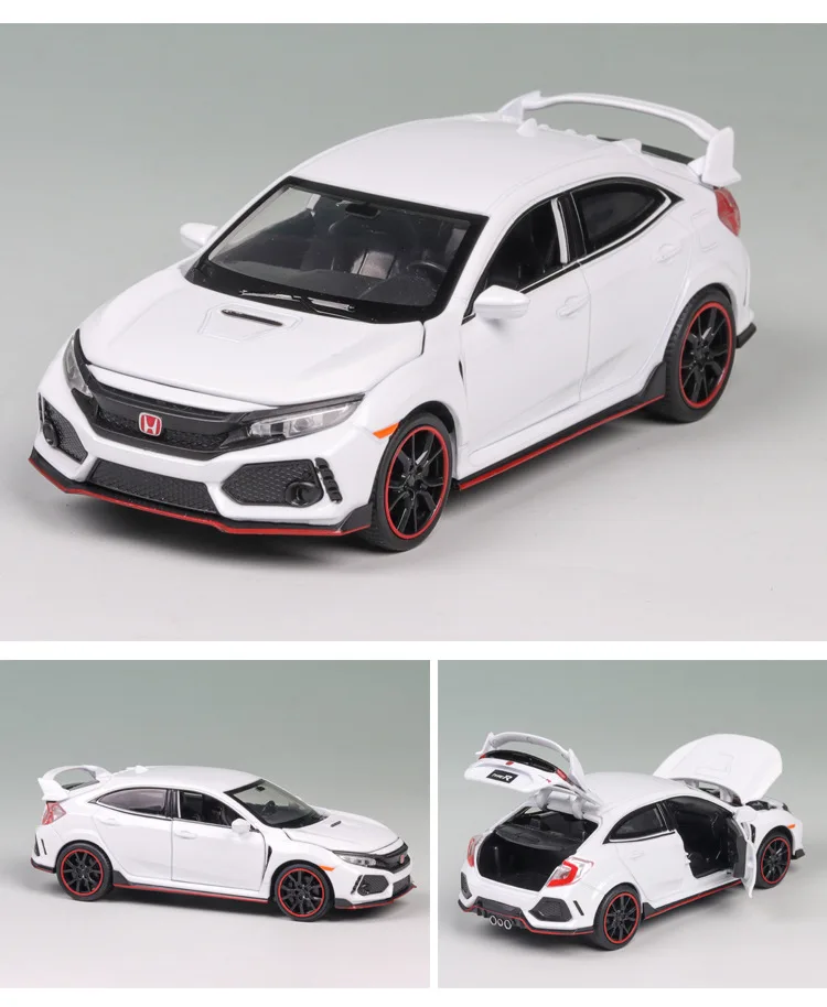 1:32 HONDA CIVIC TYPE-R литые под давлением и игрушечные транспортные средства металлическая модель автомобиля звуковой светильник коллекция автомобилей игрушки для детей Рождественский подарок