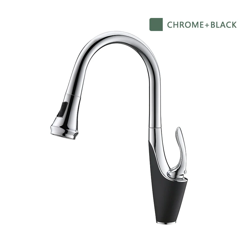 Chrome and Black FLG Кухонные смесители с одной ручкой, кухонный кран с одним отверстием, поворотный кран с ручкой на 360 градусов, смеситель для воды, смеситель - Цвет: Chrome and Black