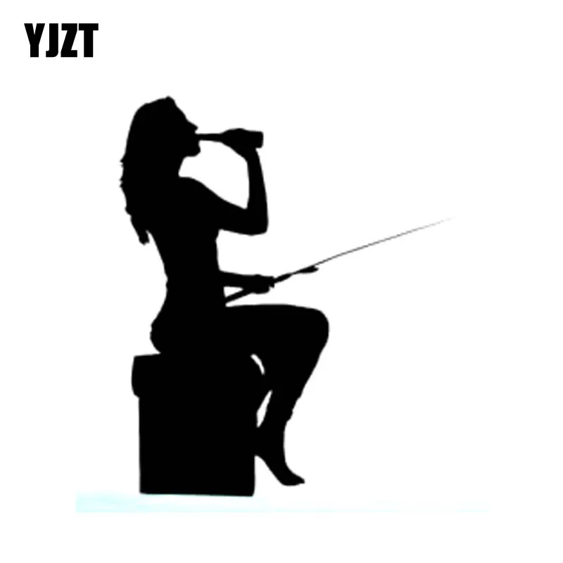 

YJZT 10.5cm*14cm Funny FISHING Girl Vinyl Car Sticker Decals Black Silver Car-styling C11-0149