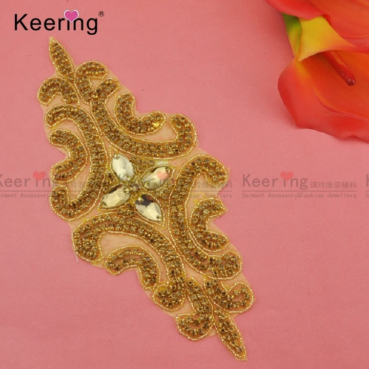 Милый дизайн блестящая аппликация Золотая со стразами для платья WRA-424 | Дом и сад