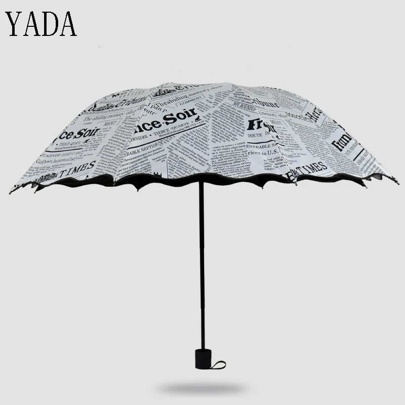 

YADA New Custom Charm Cartoon Newspaper Folding Lace Umbrella Rain uv High Quality Umbrella For Womens Windproof Umbrellas YS278
