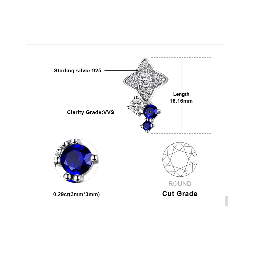 Jewelrypalace луна и звезды 0.8ct создания Сапфир Серьги гвоздики 100% натуральная серебро