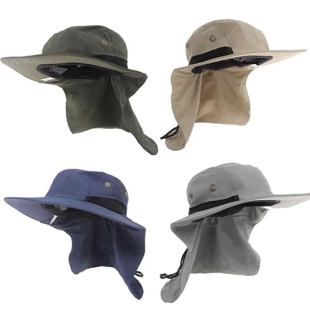 

Summer Fishing Hiking Outdoor Brim Neck Cover Bucket Boonie Sun Flap Lightweight Quick-drying Hat Bush Cap