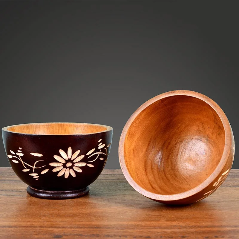 Vintage Wood Bowl Handmade Carved Tableware Ramen Soup Rice Food Container Kitchen Dinnerware Creative Home Decor Gift | Дом и сад