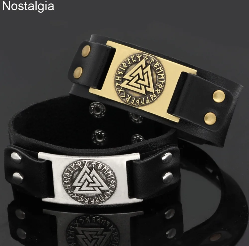 

Nordic Vikings Jewellery Valknut Vegvisir Compass Symbol Leather Cuff Viking Bracelet Bangles For Women Men 2019