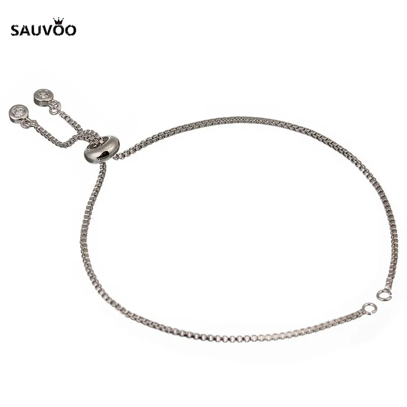 SAUVOO 2pcs Rhodium Black Rose Gold Color Box Chain Link Chains with CZ Tassel Charms for Slide Bracelet Jewelry Making | Украшения и