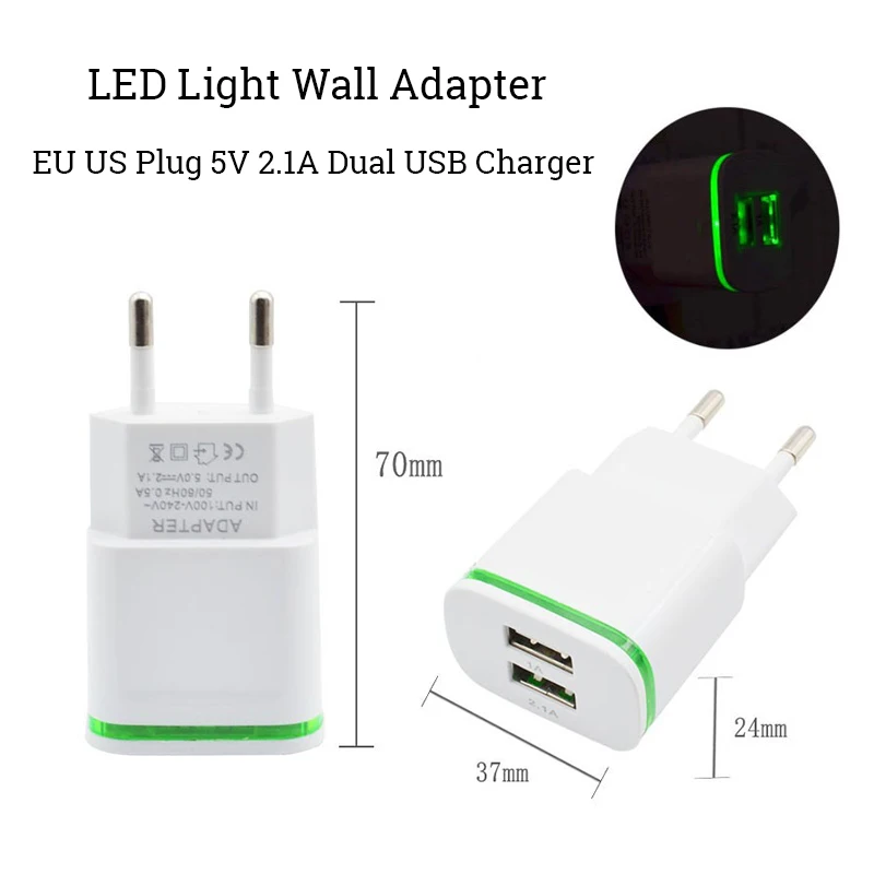 Зарядное устройство USB с 2 USB-портами со светодиодной подсветкой 5 В А | Мобильные