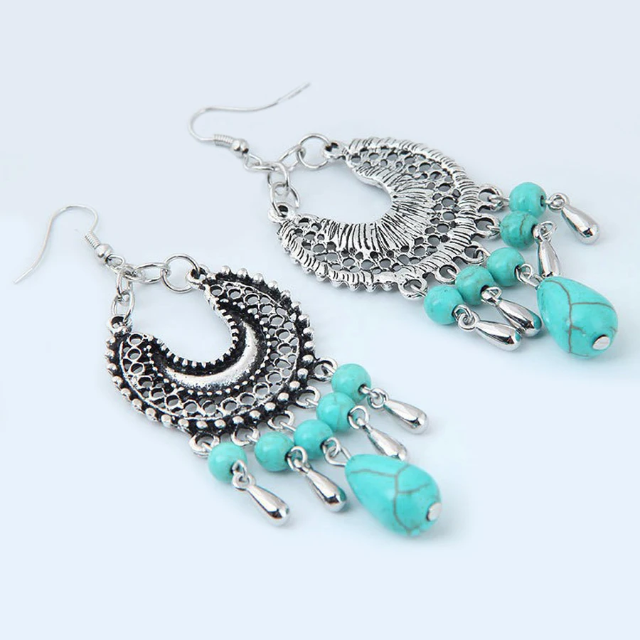 Женские длинные серьги-подвески Boho винтажные серьги с узором в виде полой Луны