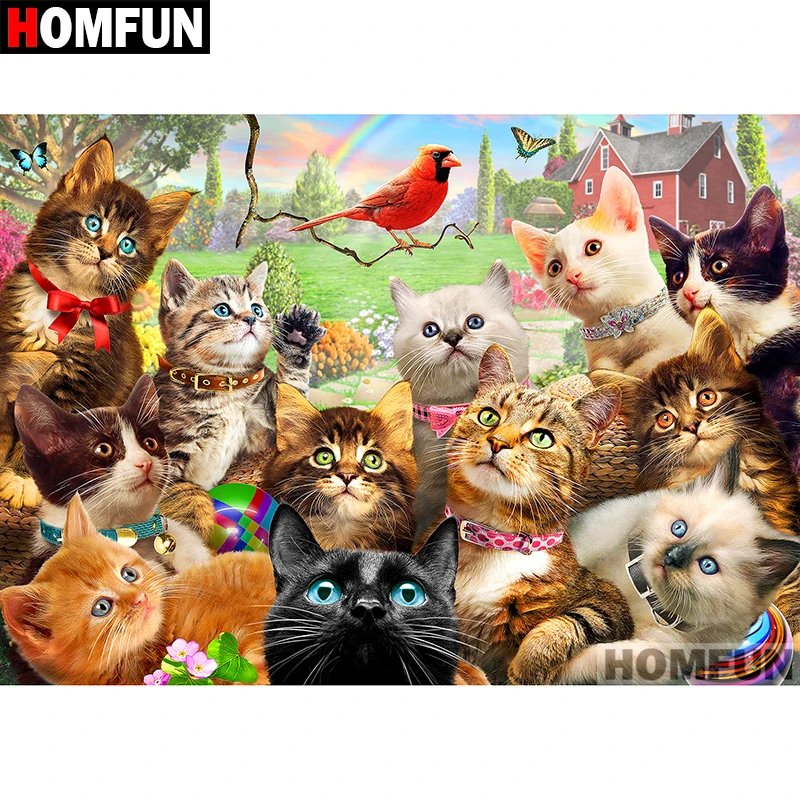 Алмазная живопись HOMFUN A07206 картина Кот с квадратными/круглыми стразами 5D сделай