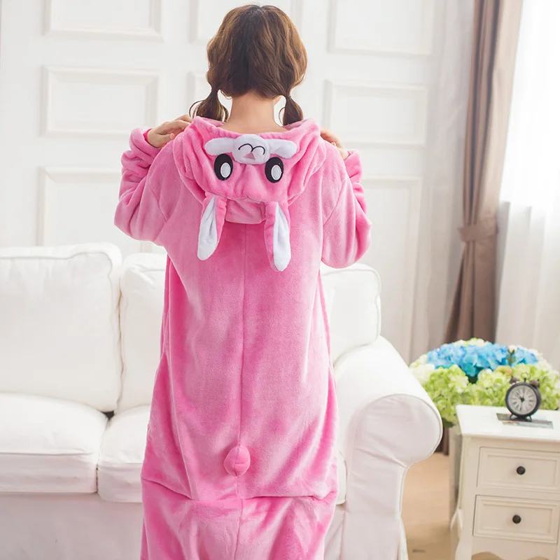 Adults Animal Kigurumi Pink Rabbit Pajamas Sets Sleepwear Cosplay Zipper Onesie Hooded Women Men Winter Unisex Cartoon Pajamas