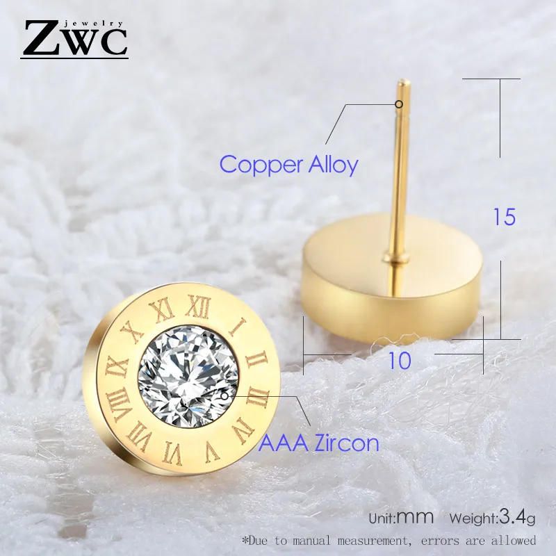 ZWC модные высококачественные циркониевые римские цифры серьги гвоздики для