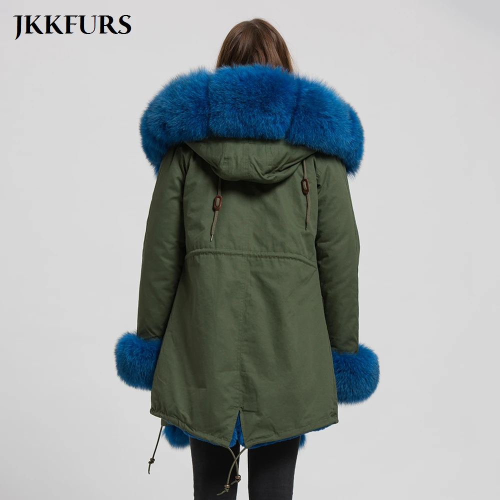 

2021 Women's Geniune Fox Fur Hooded Parka High Quality So Fashion Real Fur Camouflage Parka Jacket Winter Warm Overcoat S1739