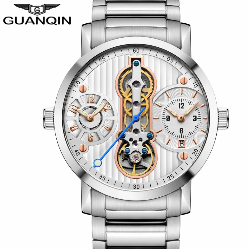 

GUANQIN Luxury Brand Creative Automatic Skeleton Men Watch Tourbillon Full Steel Waterproof Men's Business Mechanical Watches
