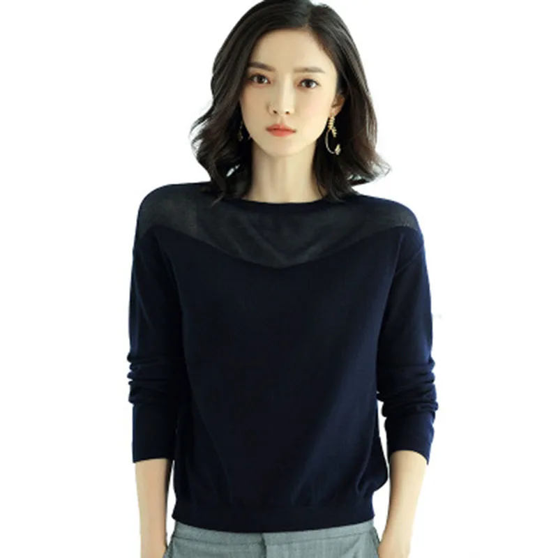 

women knitted sweater Long sleeve O-neck Solid color all match lady casual dress Lady office top