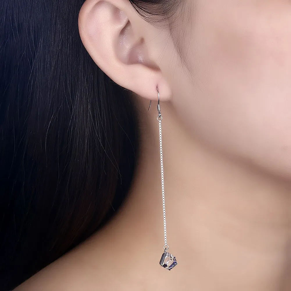LEKANI Кристалл из элементов Swarovski ромб синий кристалл кулон длинные серьги для