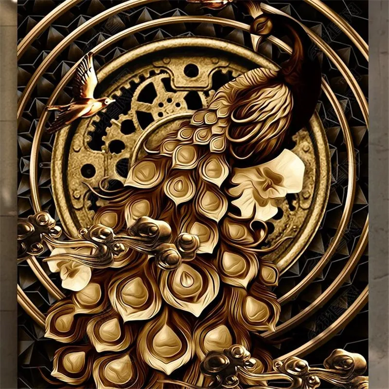 

beibehang Custom wallpaper 3d mural luxury European black gold peacock background decorative painting papel de parede wall paper