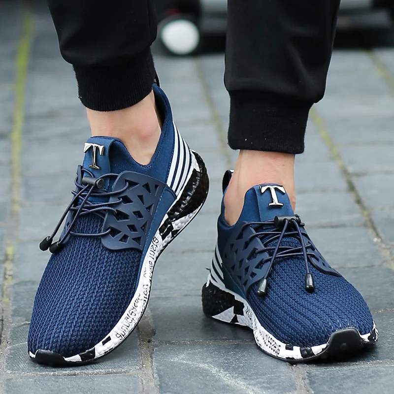 2019 Designer Men Brand Fashion Sneakers Black Blue Grey Size 39-44 Elastic Band Male Fly-knitted Casual Shoes | Обувь