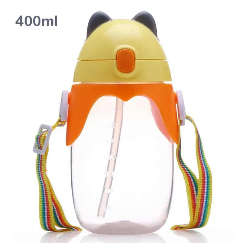 Orange with Strap 400 мл детская чашка для питья с соломенной веревкой BPA,, детские бутылочки для кормления, Детские высококачественные чашки для кормления - Цвет: Orange with Strap