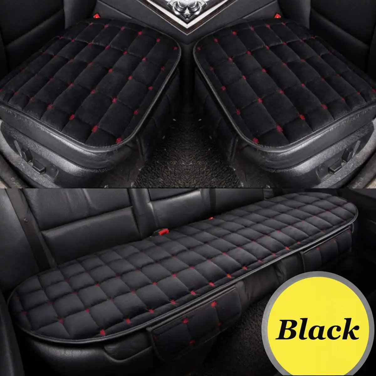 1 Set 3Pcs Black 3 шт. Универсальный передний задний чехол для сиденья автомобиля грузовика зимняя теплая подушка противоскользящая задняя подушка для стула для автомобиля Автомобильный протектор сиденья - Название цвета: 1 Set 3Pcs Black