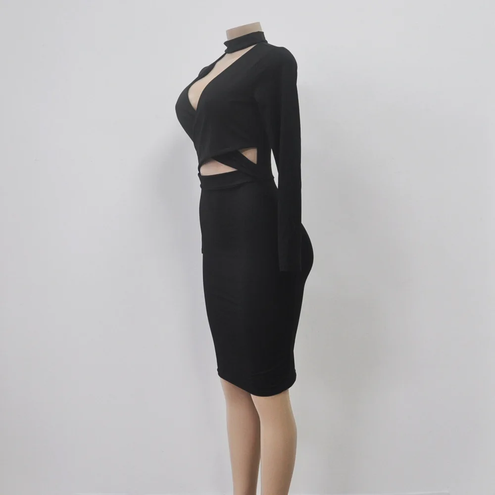 2018 весеннее и осеннее модное женское платье с v-образным вырезом длинными