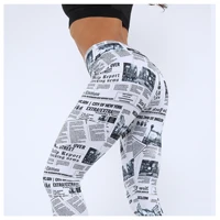 workout leggings black white highstreet newspaper letter print streetwear legging 2019 summer fitness women sexy casual trousers