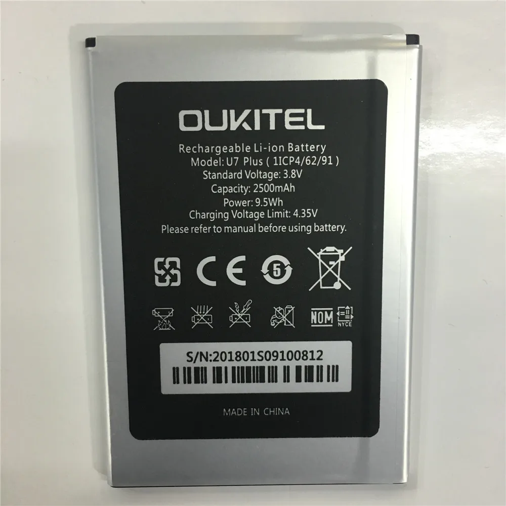 

Oukitel U7 plus аккумулятор 2500 мАч 100% Оригинальный Новый Сменный аксессуар Аккумуляторы для сотового телефона Oukitel U7 plus