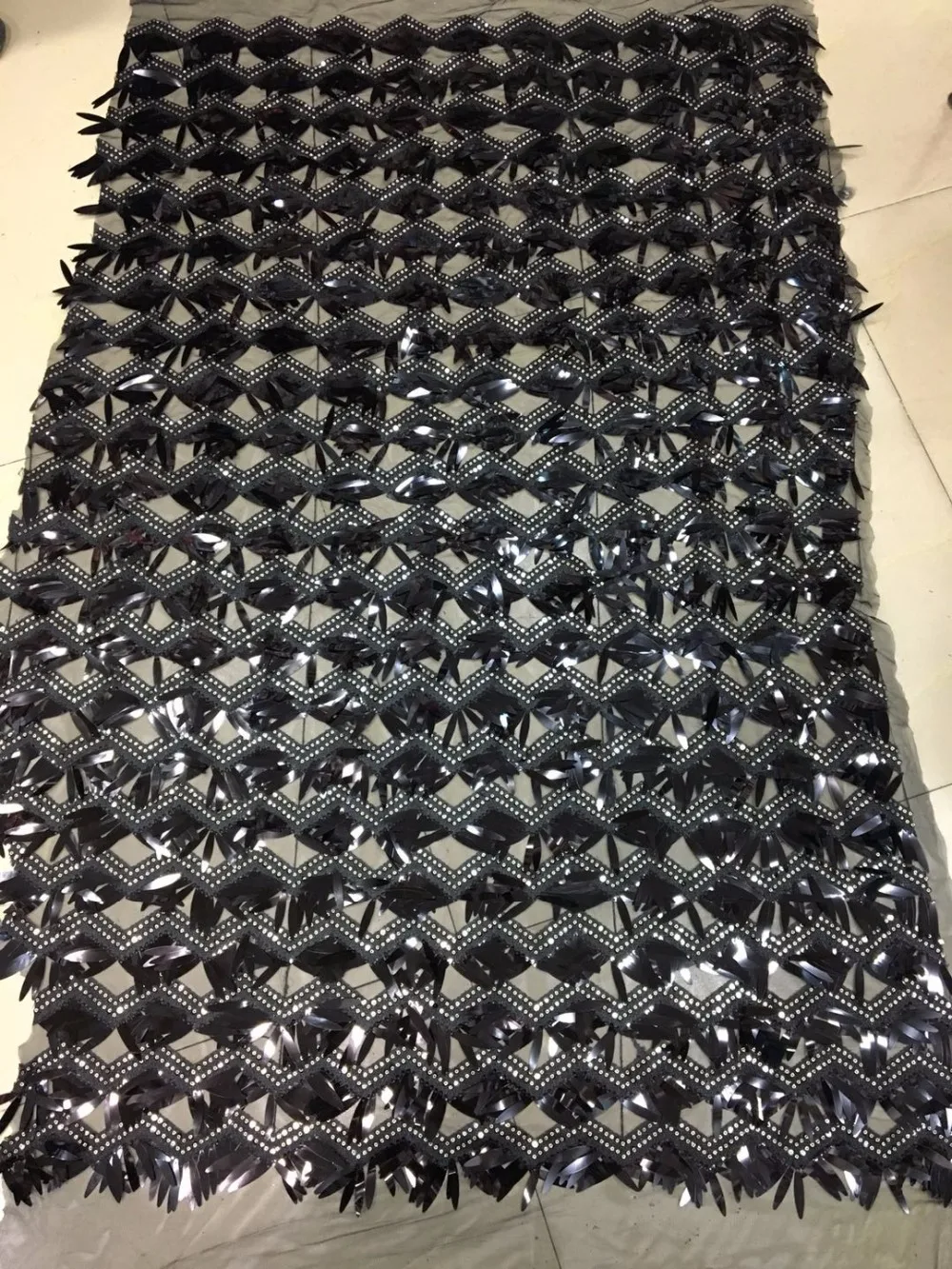 5 ярдов FF007 хорошее качество Черный блесток вышивка Сетчатое кружево ткань для