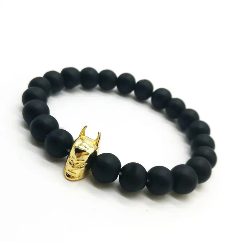 New Brand Cute Bear Fashion Roman Knight Batman Bracelet 8mm Black Matte Stone Beads Men And Women Charms Jewelry | Украшения и