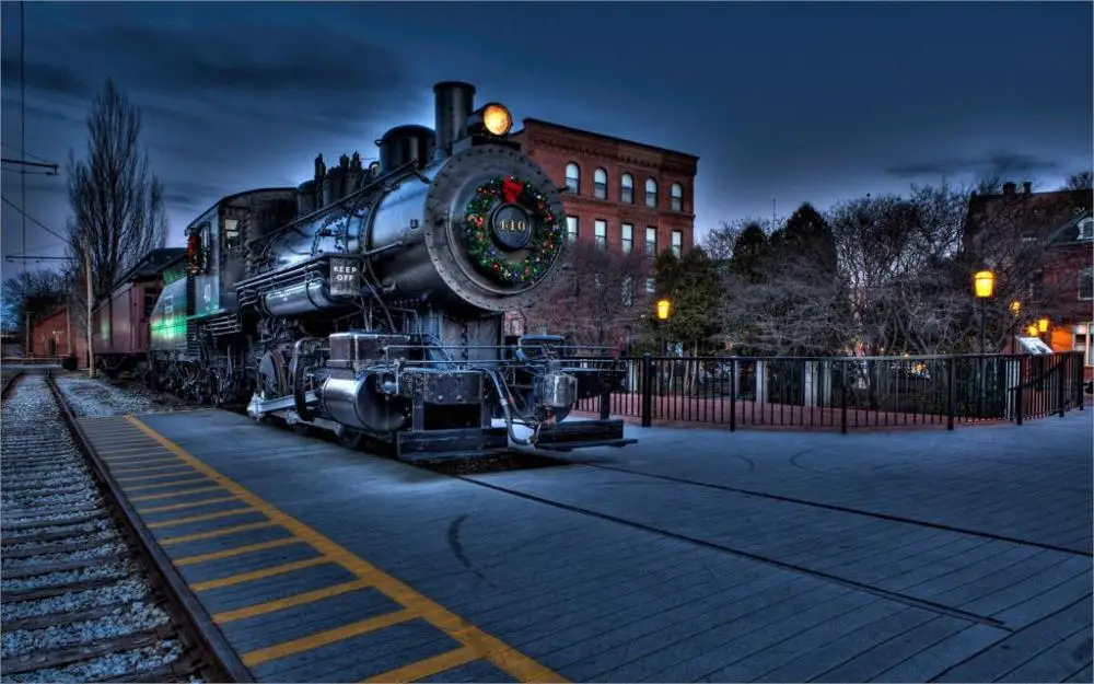 Фон для домашнего декора boston_locomotive_railway_city_рождество 4 размера печать постеров на