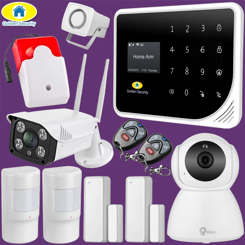 KIT6 Золотой охранный Русский Испанский Английский S5 wifi GSM охранная Домашняя GSM Сигнализация приложение контроль комплект сигнализации - Цвет: KIT6
