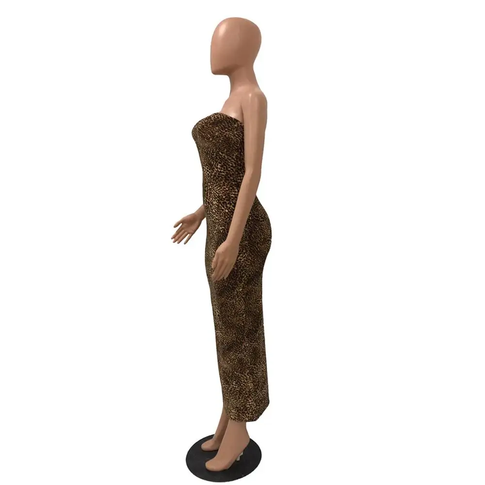 

Sexy Summer Leopard Print Strapless Bodycon Evening Party Long Dress Women 2019 Casual Hollow Out Off Shoulder Vestidos Sundress