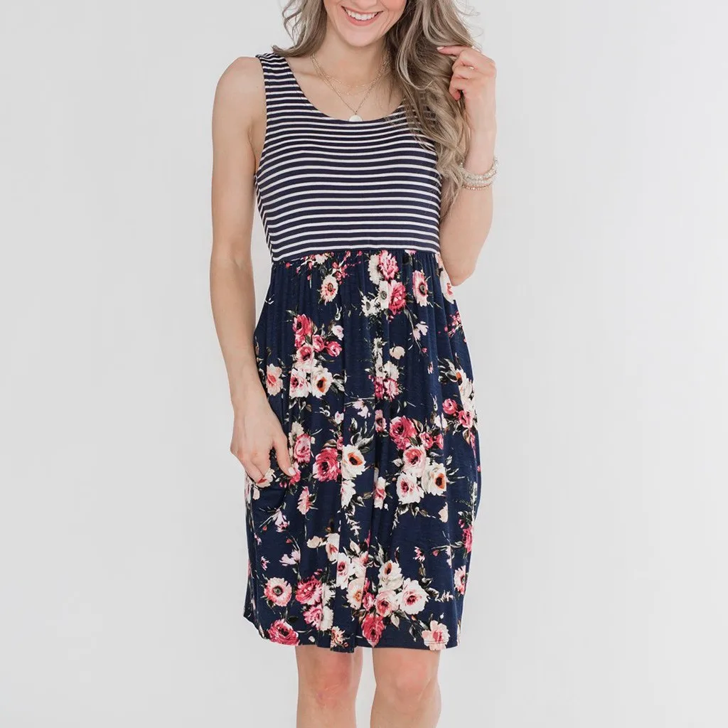 Бесплатная Страусиная Мода для женщин круглый вырез без рукавов в полоску с