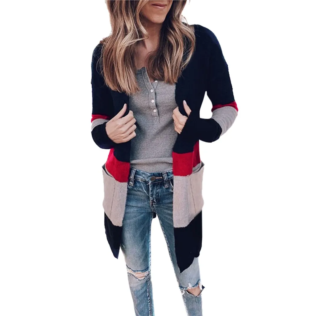 Женский новый цветной свитер с карманами повседневная куртка Модный женский