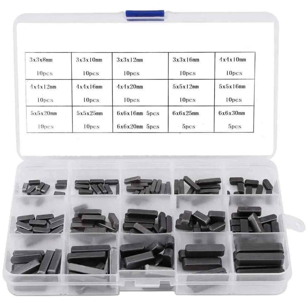 

140Pcs Key Stock Assortment 10mm x12mmx 16mm x20mm x25mm x30mm Key Stock Keystock Round Ended Feather Key