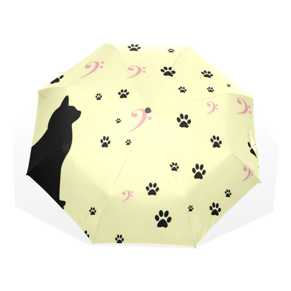 Милый мультяшный Забавный черный кошачий Зонт дождливый полностью