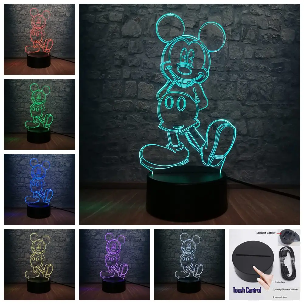 Touch 7 Colors 3D светодиодный светильник для спальни с изображением Минни Микки, настольный ночник, 7 цветов, лампа для украшения детской спальни, подарок для детей, Прямая поставка - Испускаемый цвет: Touch 7 Colors