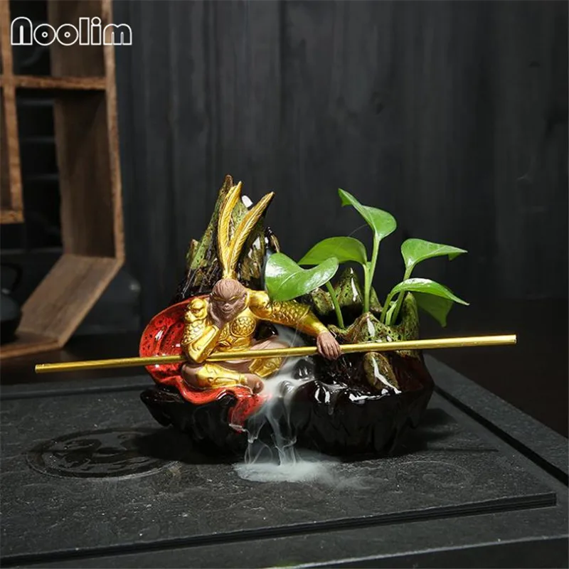 Китай Обезьяна Король Керамическая курильница для благовоний горелка зеленое растение, украшение для дома курильница чайная церемония аксессуары+ 10 шт Бесплатные конусы