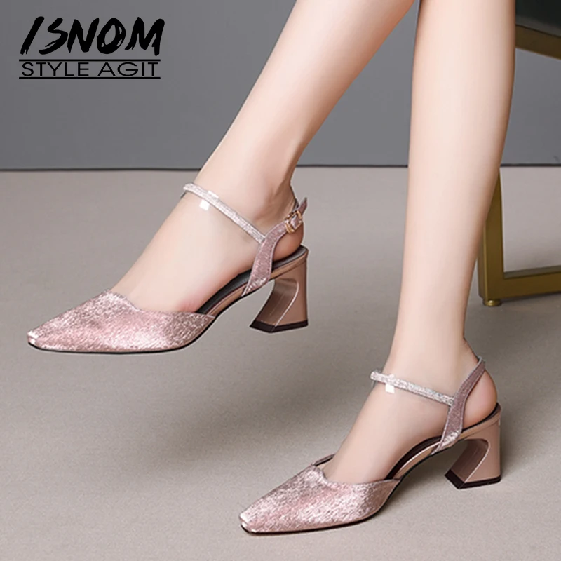 Кожаные сандалии ISNOM женские летние на высоких каблуках прозрачные из ПВХ с