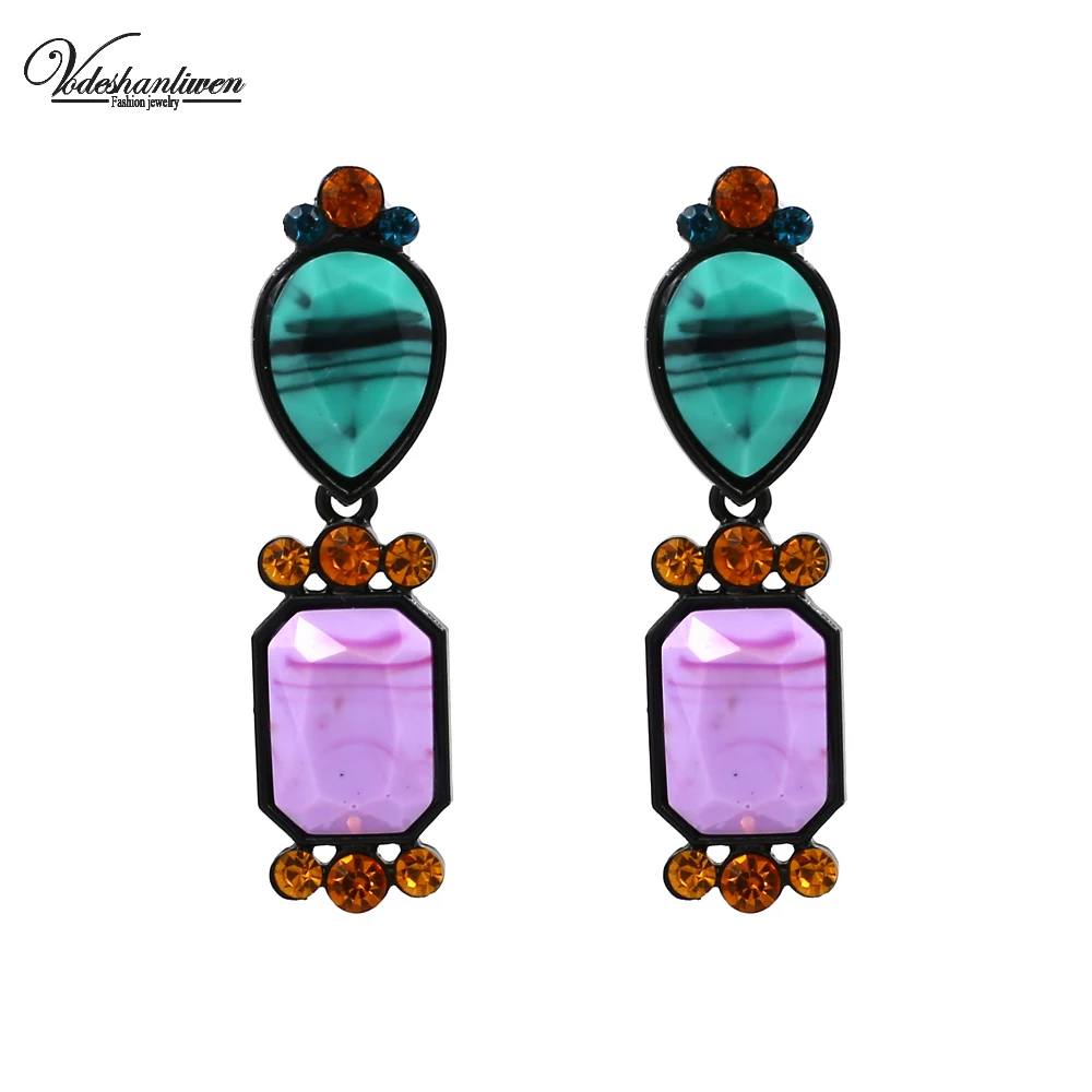 Vodeshanliwen New arrival Semi precious Stone Big Stud Earrings For Women 2018 Hot Sale ZA Statement Jewelry wholesale | Украшения и