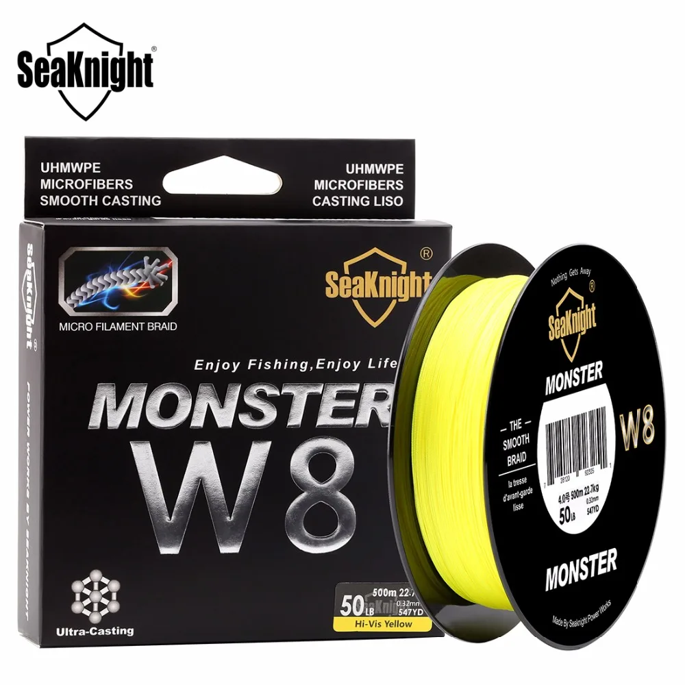 Леска рыболовная плетеная SeaKnight MONSTER W8 500 м/546YDS 8 прядей 20 анг. Фунт. гладкая