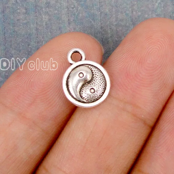50pcs Yin Yang подвески античное тибетское серебро 2 сторонний Тай Чи Шарм Кулон