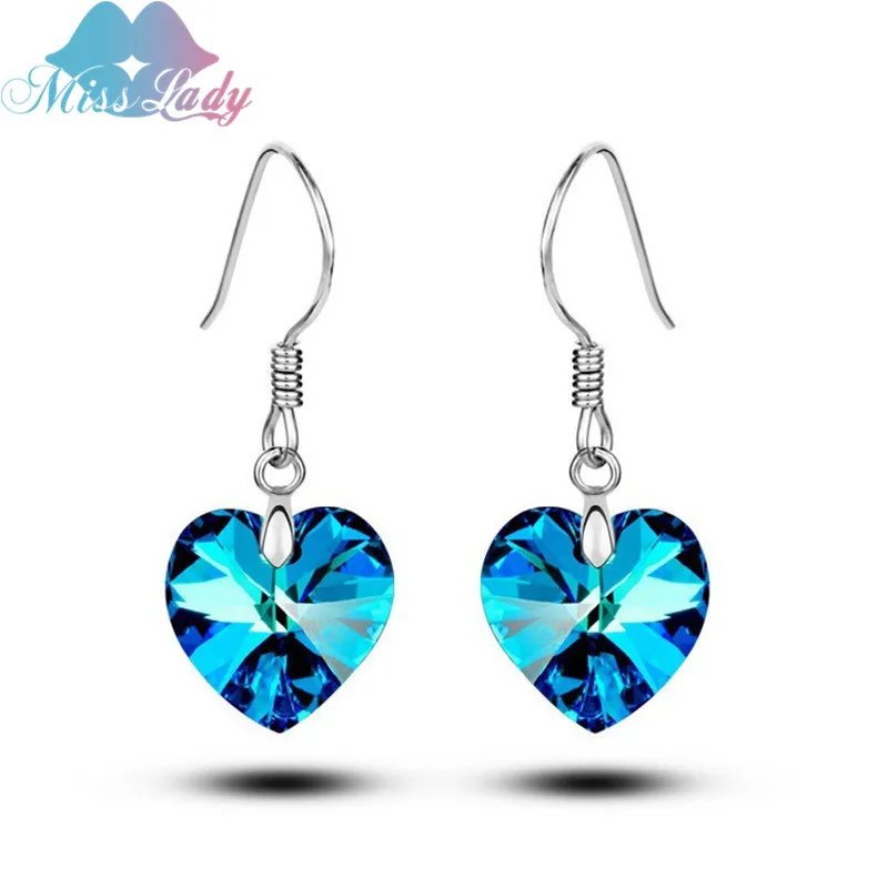 Miss Lady Silver color Rhinestone Crystal Heart Of Drop Earrings Wholesales Fashion Jewelry for women MLY5466 | Украшения и