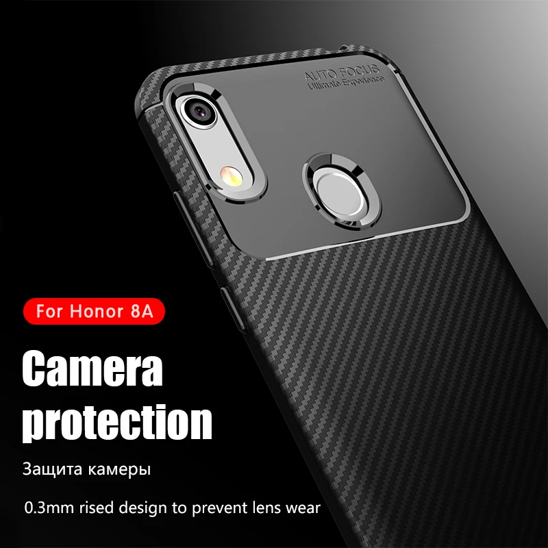 For Huawei Honor 8A Pro Case Soft Silicone TPU Carbon Fiber Texture Shockproof Protective Back Cover |
