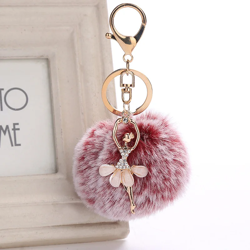 Women Chaveiro Angel Keychain 8cm Fur Pom Pom Key Chain Faux Rabbit Hair Bulb Bag Car Ornaments Fox Fur Ball Pendant Key Ring