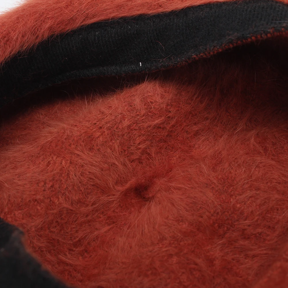 Женский берет с кроличьим мехом ROSELUOSI однотонный теплый вязаный на осень и зиму |