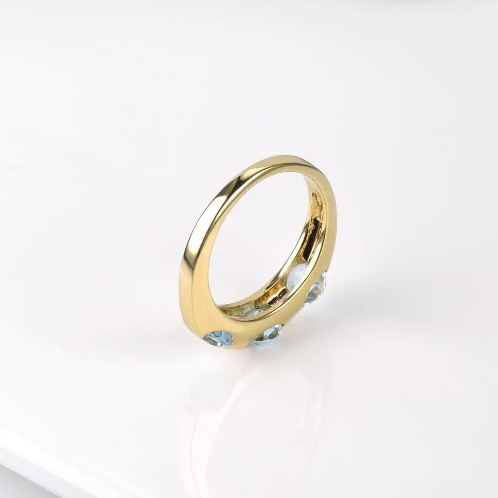 Hutang Engagement Women's Ring 1.77ct Natural Gemstone Blue Topaz Yellow Gold Solid 925 Sterling Silver Rings Fine Jewelry Gift