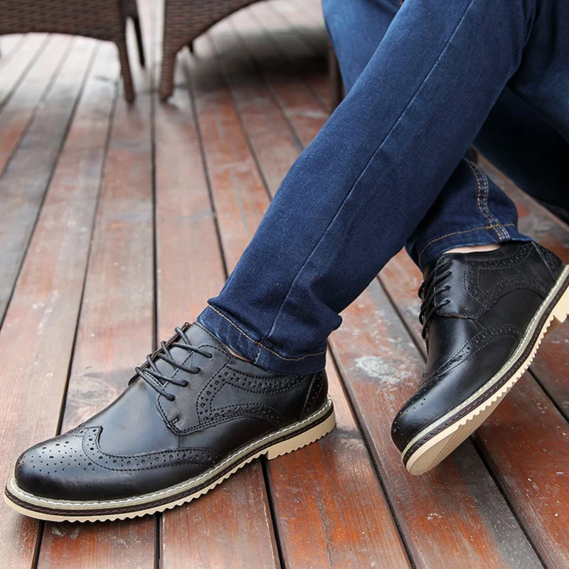 Fashion Men Shoes outdoor Oxfords brogue Brand Casual Shoeslace up genuine Leather For Flats shoes L5 | Обувь