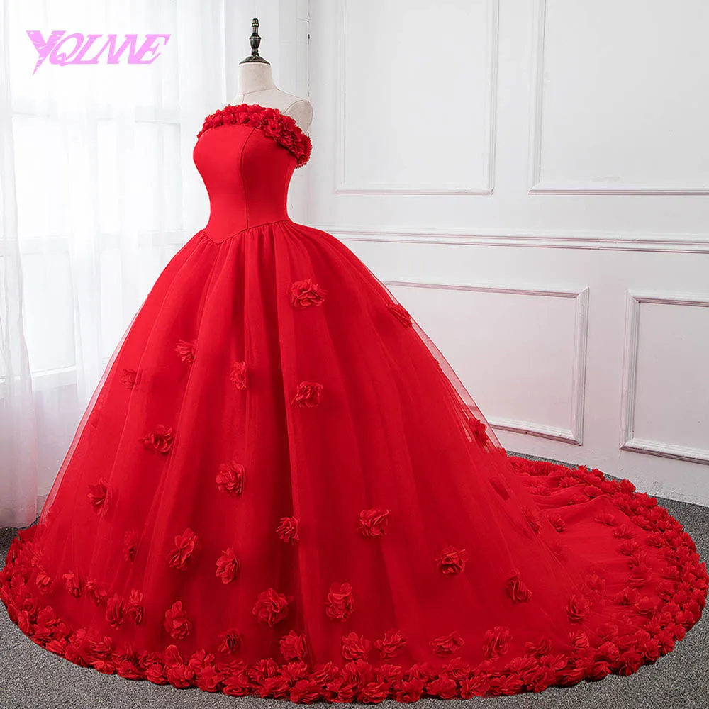 YQLNNE красные платья с цветами 2018 для Quinceanera бальное платье на шнуровке милое 16 15