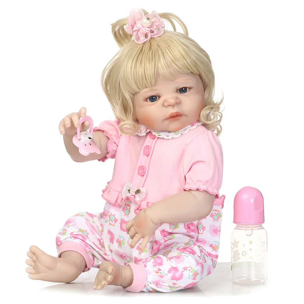 

NPK full silicone doll reborn baby girl 22"55cm wavy blonde hair bebe bonecas reborn child xmas gift toy dolls