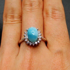 Oval 7x9mm Natural larimar ring Blue Larimar Ring 925 Sterling Silver Jewelry Engagement Wedding Women Rings For Gift